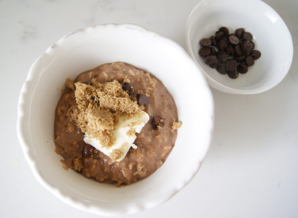 Chocolate oatmeal with butter and sugar